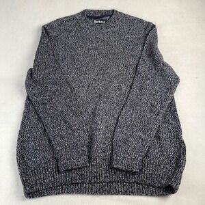 Barbour Mens Marled Knit Wool Cotton Crewneck Sweater Navy White Large